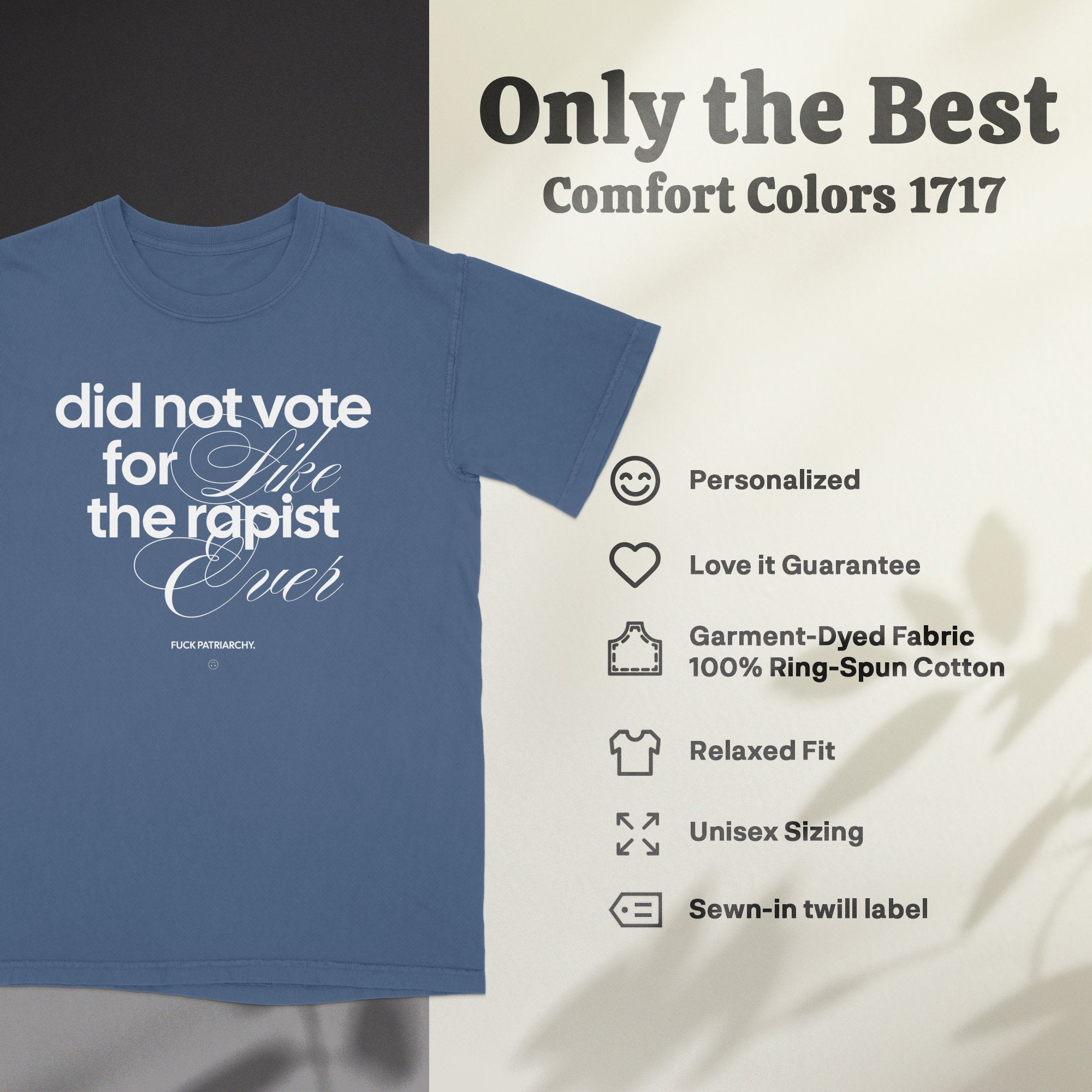 a blue t - shirt that says, did not vote for the racist era?