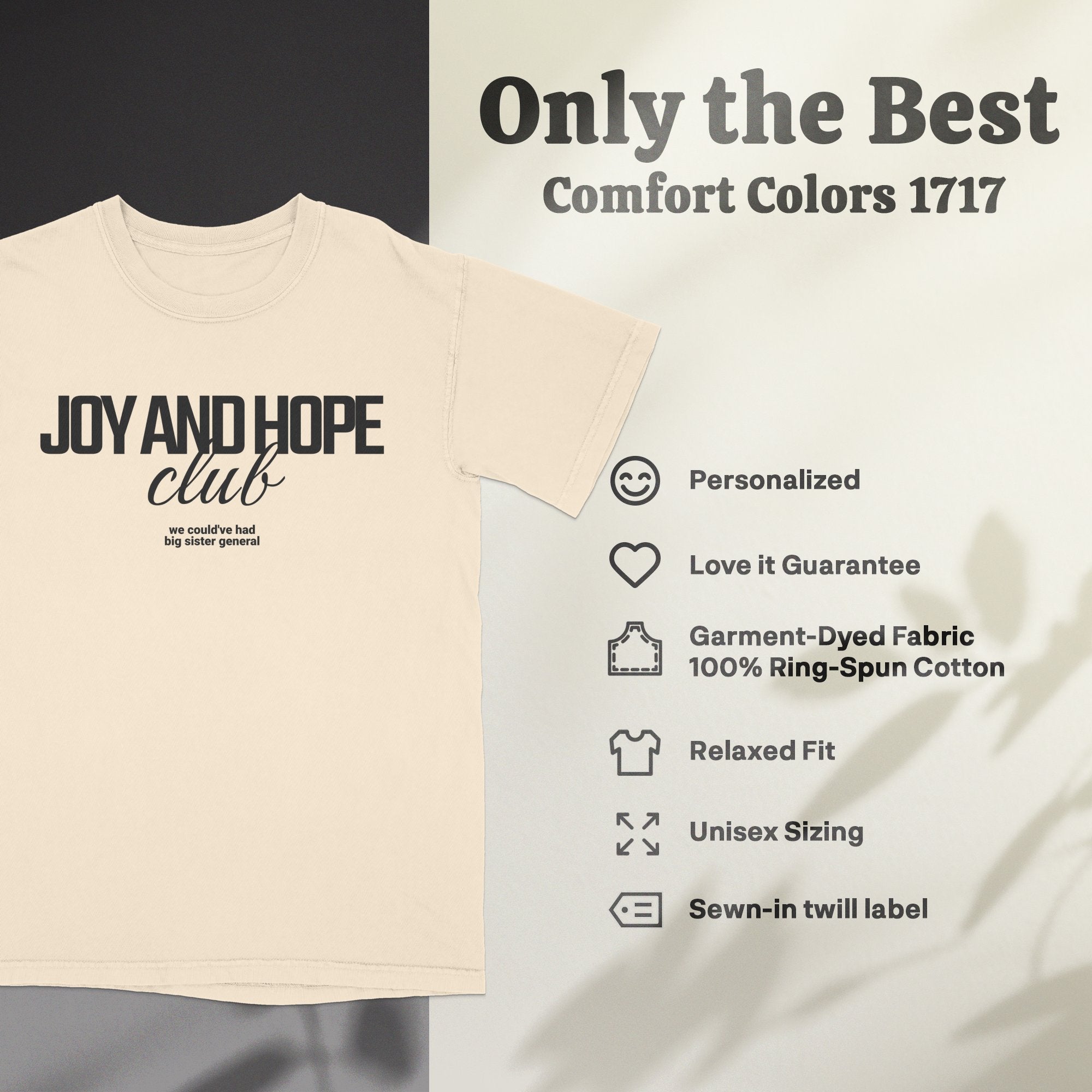 a t - shirt with the words joy and hope club on it