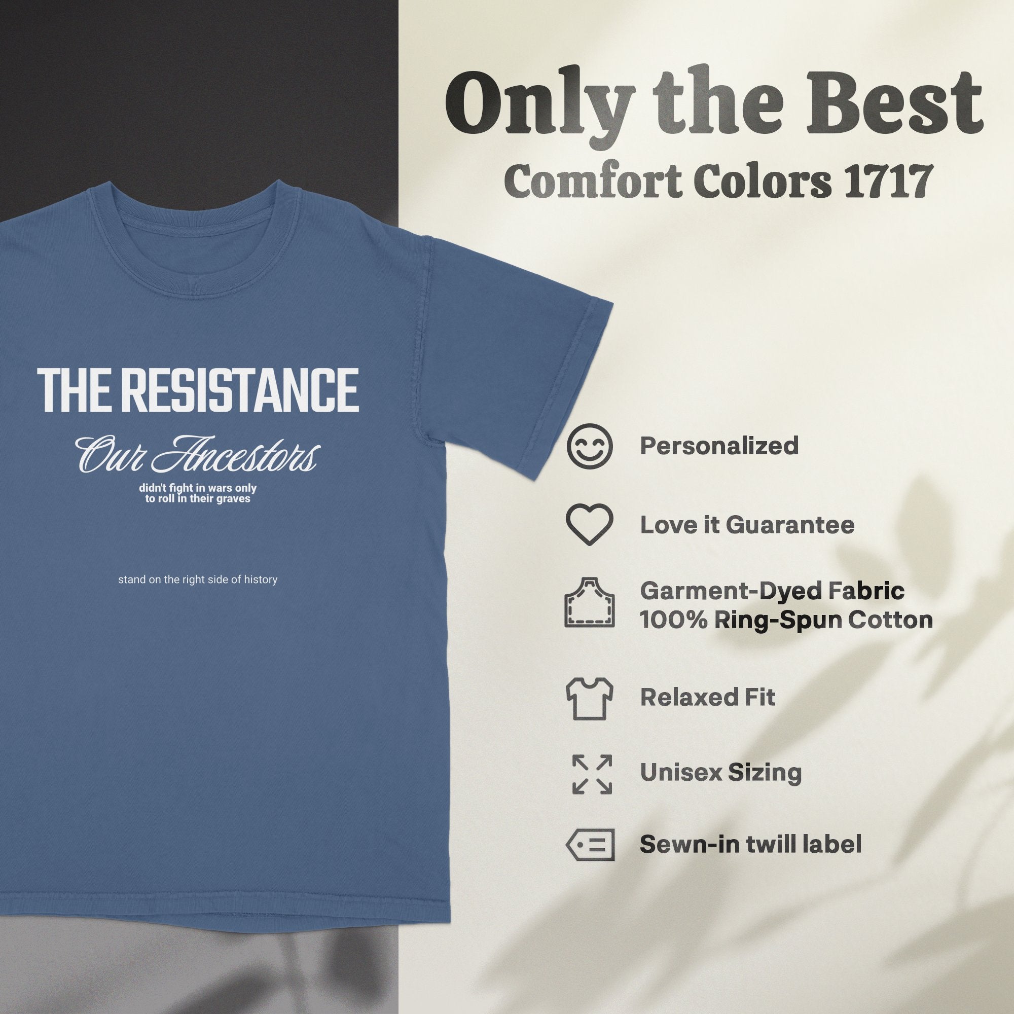 a blue t - shirt with the words the resistance on it